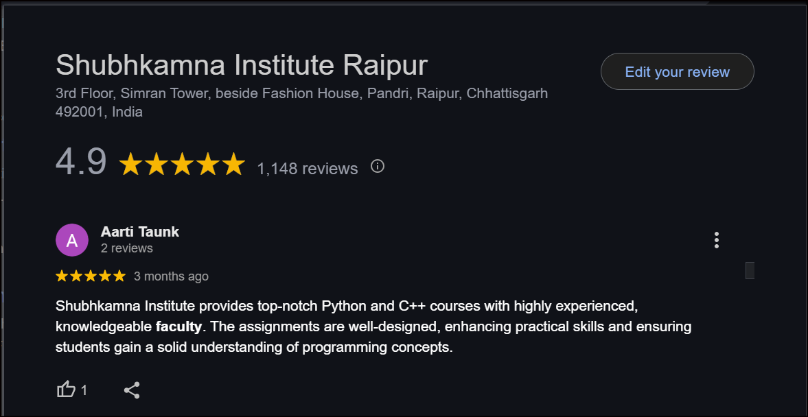 Google Review for Python Django Project 1